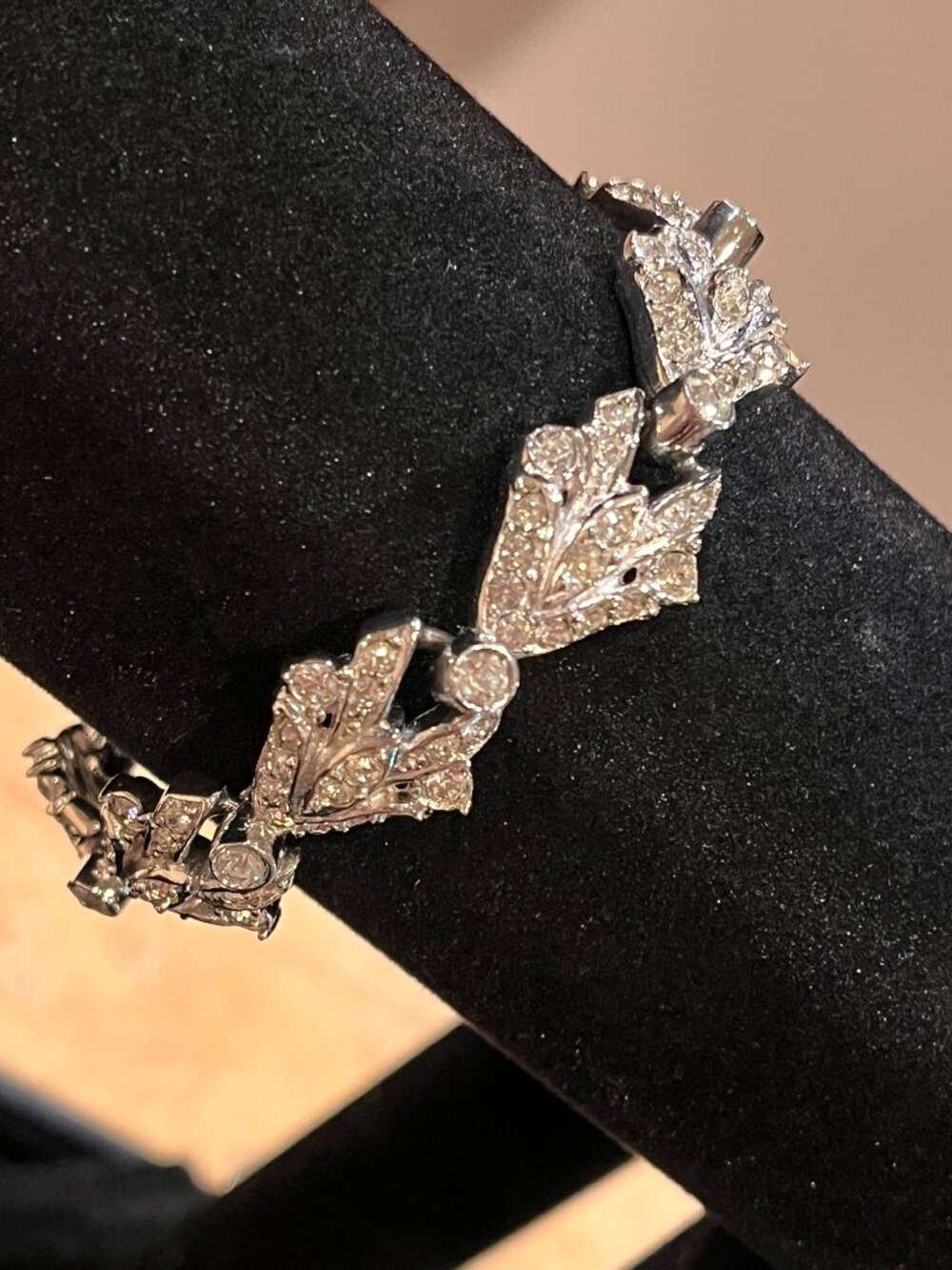 Share Vintage Signed Ledo Rhinestone Bracelet | Silver Tone Floral | Mid-Century